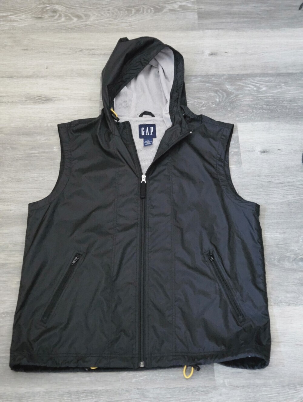 GAP Zip-up Hooded Tech Vest Vintage Windbreaker Black Nylon Y2K Mens L